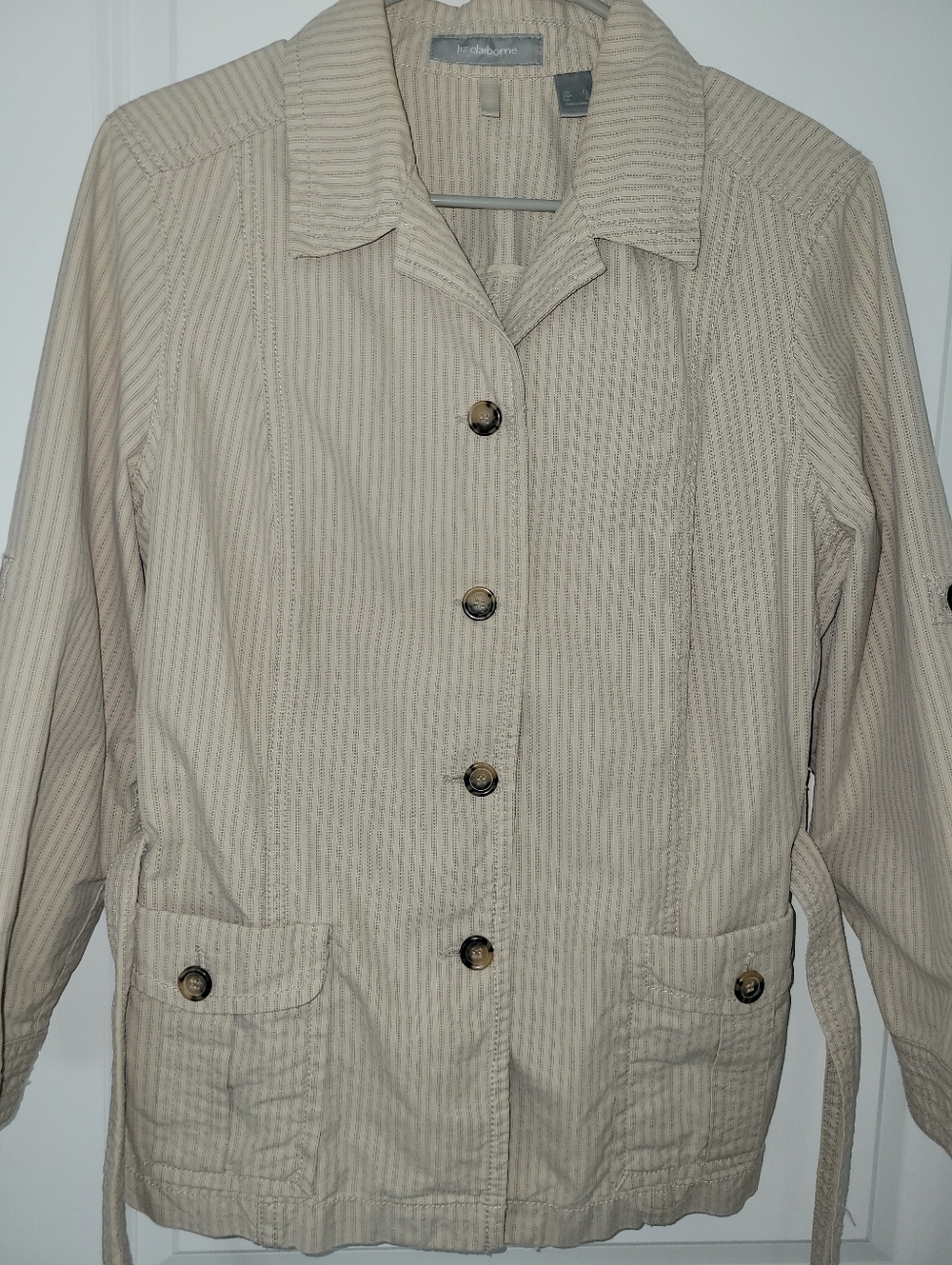 Liz Claiborne Light Beige Striped Utility Jacket